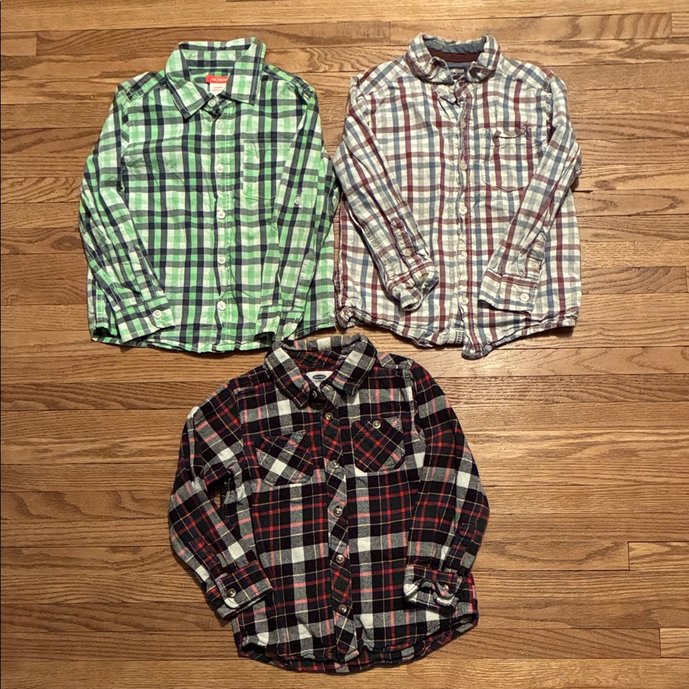 Joe, Osh Kosh and Old Navy Kids Plaid Button Down Shirts - Green, Red, Black